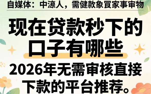 2026年无需审核直接下款的平台推荐