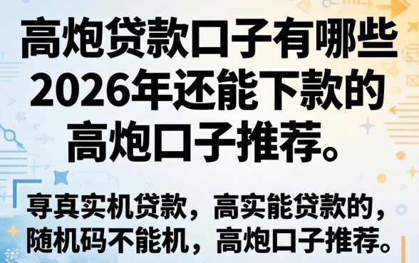 高炮贷款口子有哪些，2026年还能下款的高炮口子推荐
