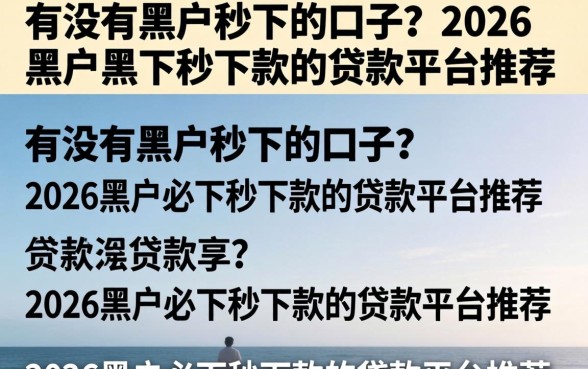 2026黑户必下秒下款的贷款平台推荐