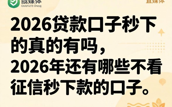 2026贷款口子秒下的真的有吗，2026年还有哪些不看征信秒下款的口子
