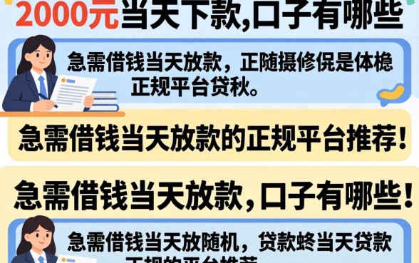 2000元当天下款的口子有哪些，急需借钱当天放款的正规平台推荐