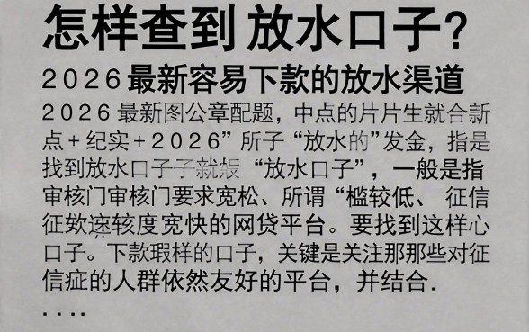 怎样查到放水口子？盘点2026最新容易下款的放水渠道