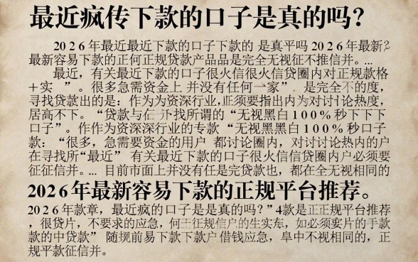 最近疯传下款的口子是真的吗?2026年最新容易下款的正规平台推荐