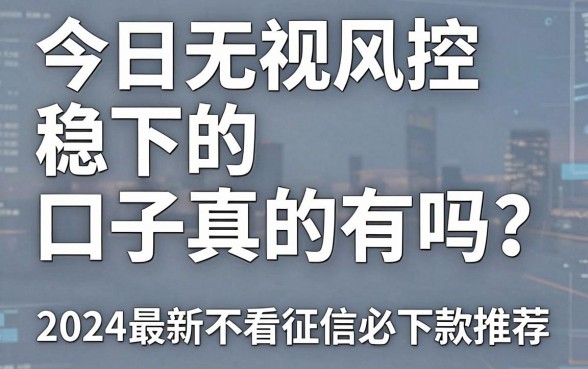 今日无视风控稳下的口子真的有吗？2024最新不看征信必下款推荐