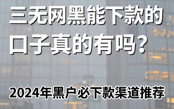 三无网黑能下款的口子真的有吗？2024年黑户必下款渠道推荐