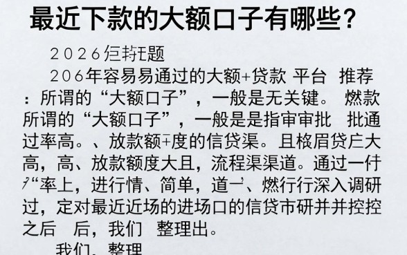 最近下款的大额口子有哪些？2026年容易通过的大额贷款平台推荐