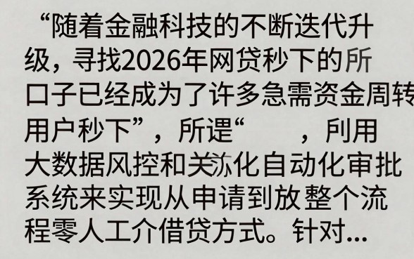 2026网贷秒下的口子有哪些,征信花哪里能下款