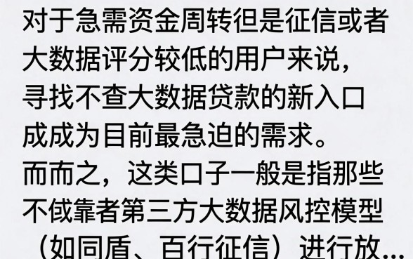 不查大数据贷款最新口子有哪些?哪里能找到不查大数据的贷款?